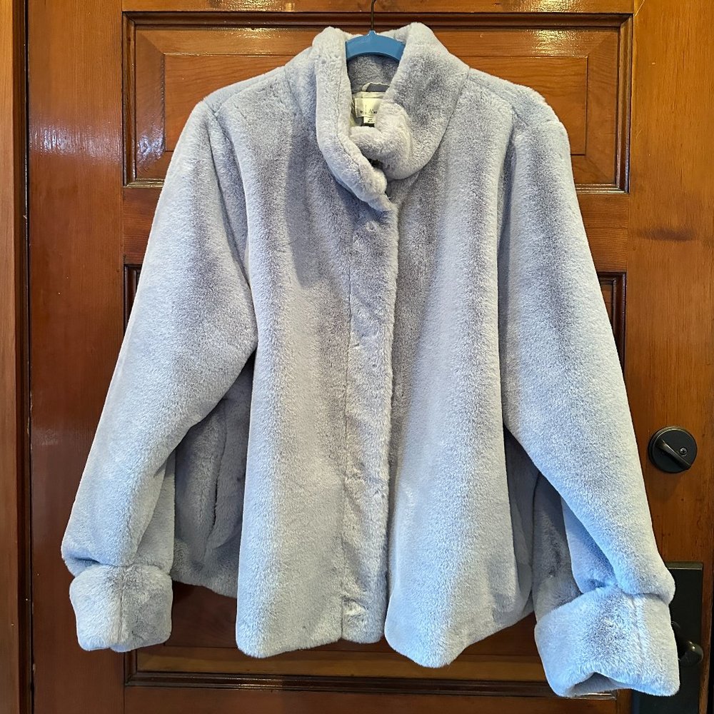 NWT Anthropologie A+ Moonlight Faux Fur Jacket in Sky Blue 2x Plus Size - Picture 4 of 9
